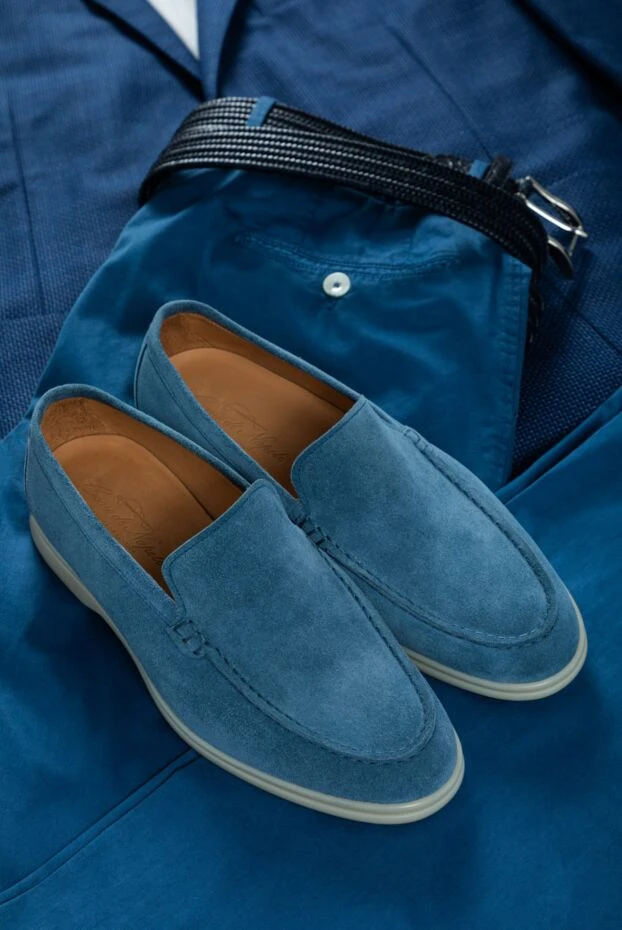 Cesare di Napoli men's lightweight cotton and silk trousers in blue 150203 - photo 2