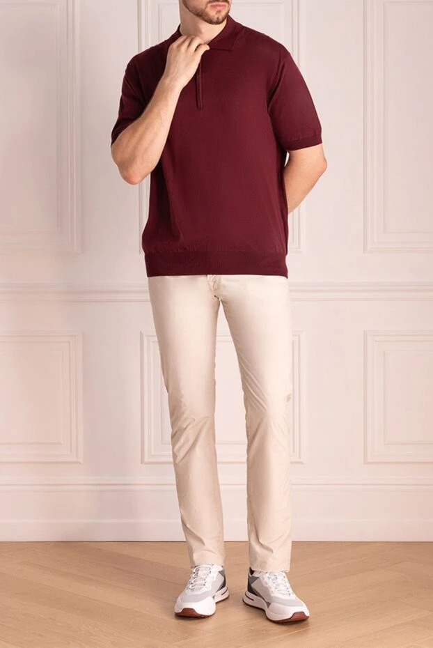 Cesare di Napoli cotton polo shirt burgundy with zipper men's 197010 - photo 2