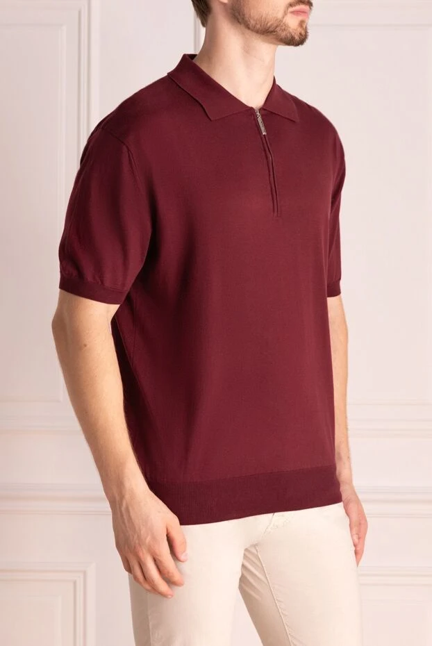 Cesare di Napoli cotton polo shirt burgundy with zipper men's 197010 - photo 3