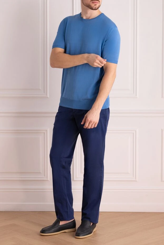 Cesare di Napoli man blue short sleeve silk jumper for men buy with prices and photos 150244 - photo 2