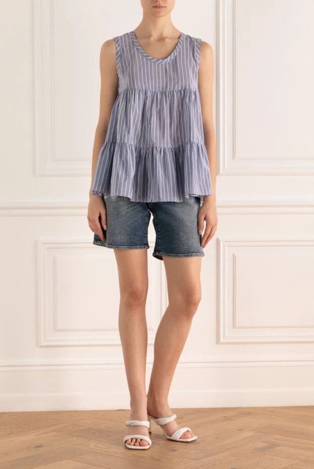Blue cotton and silk top for women - photo 2