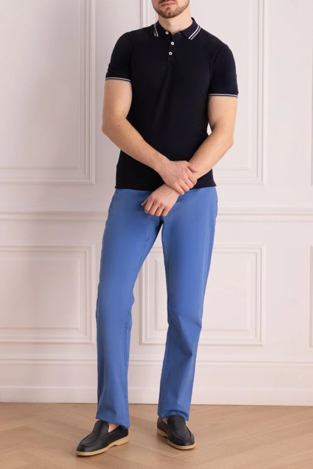 Brunello Cucinelli men's dark blue cotton polo shirt with buttons and contrast piping 150342 - photo 2