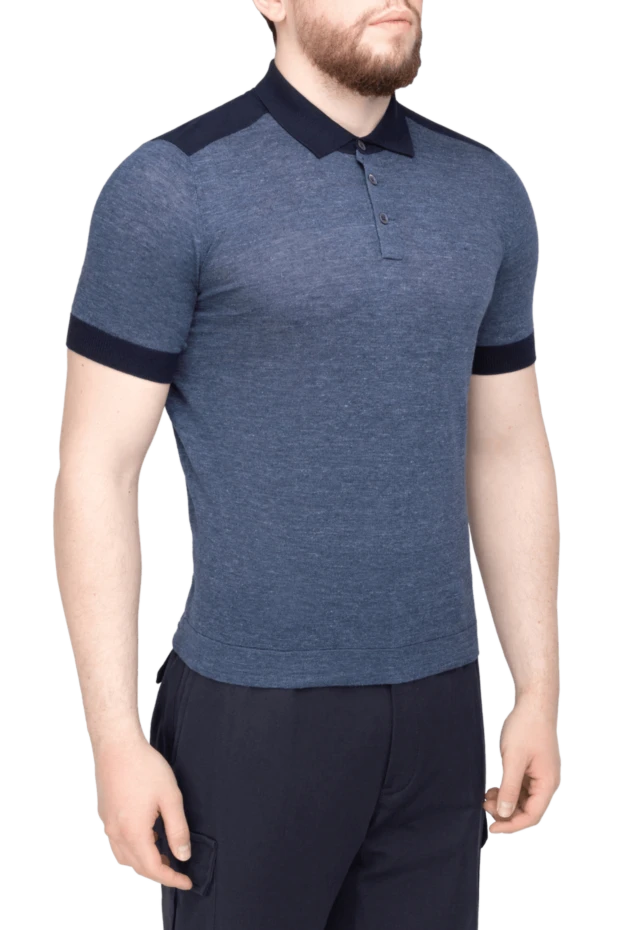 Brunello Cucinelli поло из хлопка и льна синее мужское 150352 - фото 3