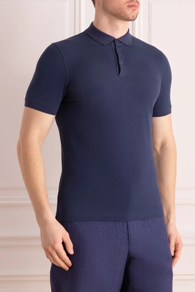 Brunello Cucinelli поло бавовняне темно-синє на гудзиках чоловіче 150354 - фото 3