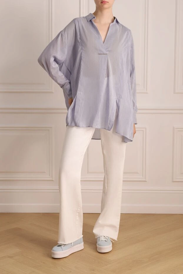 Panicale woman blue cotton and silk blouse for women buy with prices and photos 150429 - photo 2