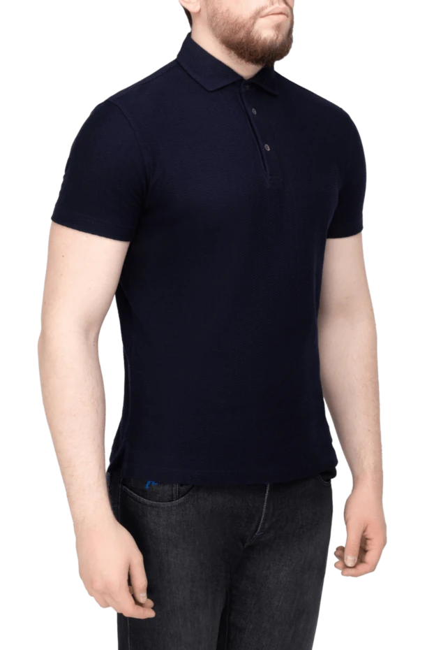 Corneliani men's navy blue polo shirt with weave texture 196555 - photo 3