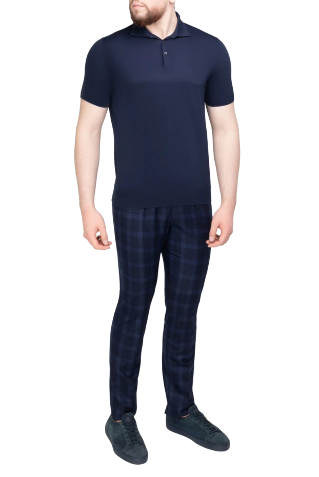 Corneliani men's navy blue knit polo shirt 196499 - photo 2