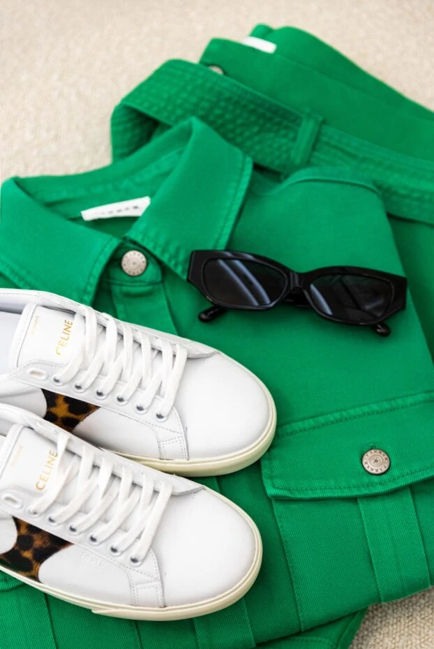 Celine кеди жіночі шкіряні з леопардовими вставками білі 150538 - фото 2