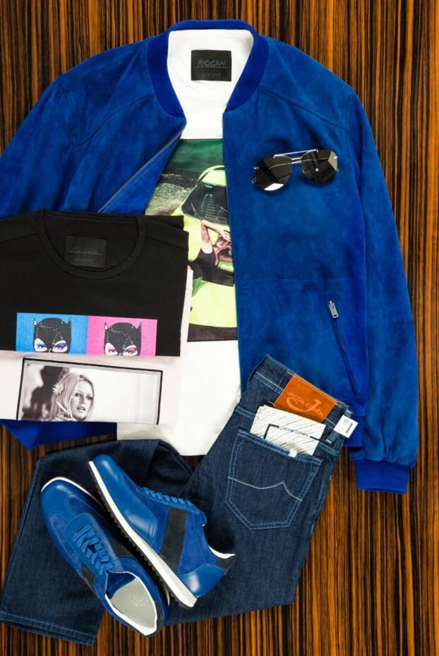 Cesare di Napoli mens bright blue suede bomber jacket 150564 - photo 2