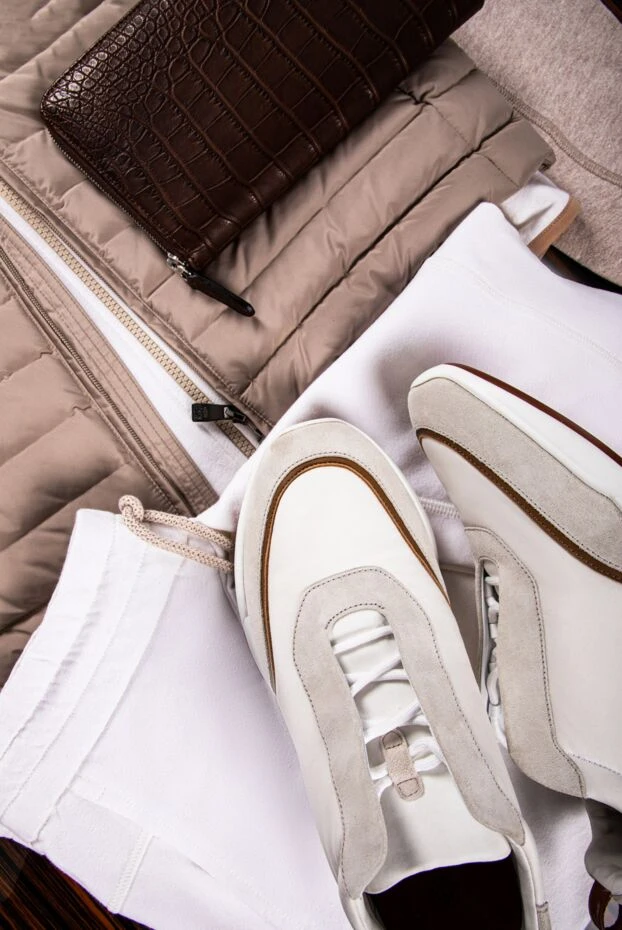Loro Piana мужские кроссовки  modular walk в бело-сером исполнении с контрастной коричневой полосой 150581 - фото 2