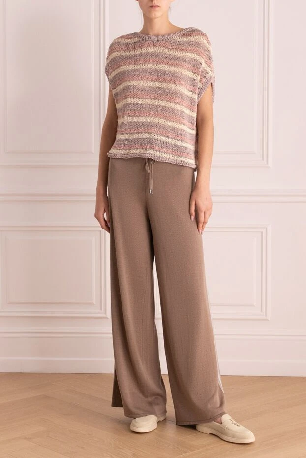 Re Vera woman brown silk and linen trousers for women buy with prices and photos 150595 - photo 2