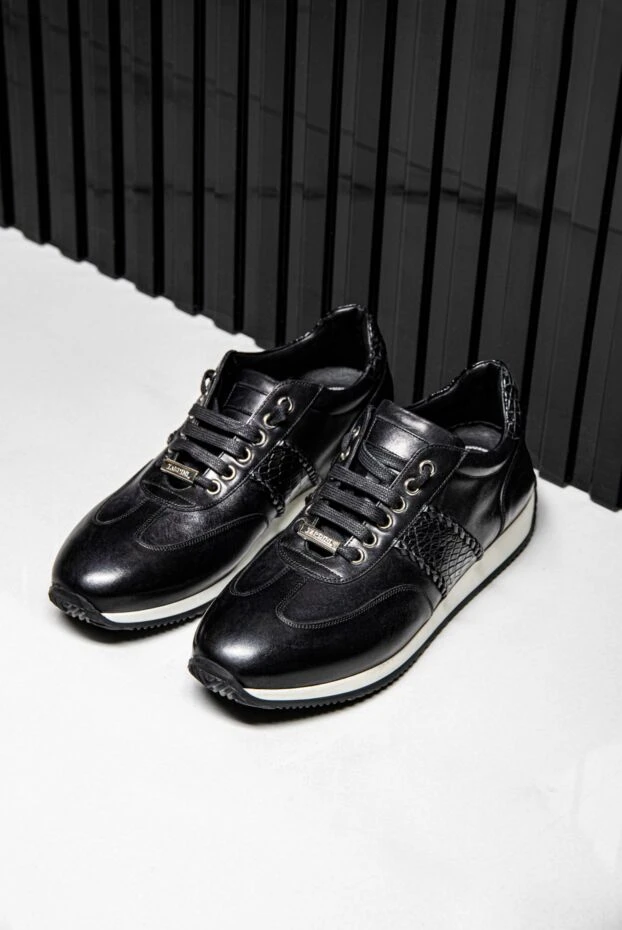 Сникеры из кожи и кожи аллигатора черные мужские - фото 2