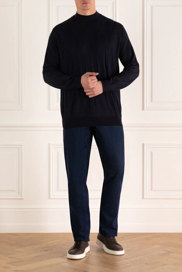 Zilli man men's jumper with a high stand-up collar, cashmere and silk, blue buy with prices and photos 150621 - photo 2