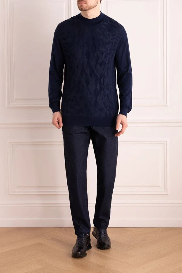Zilli man men's jumper with a high stand-up collar, cashmere and silk, blue buy with prices and photos 150626 - photo 2