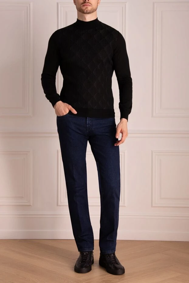 Zilli man men's jumper with a high stand-up collar made of cashmere and silk, black buy with prices and photos 150628 - photo 2