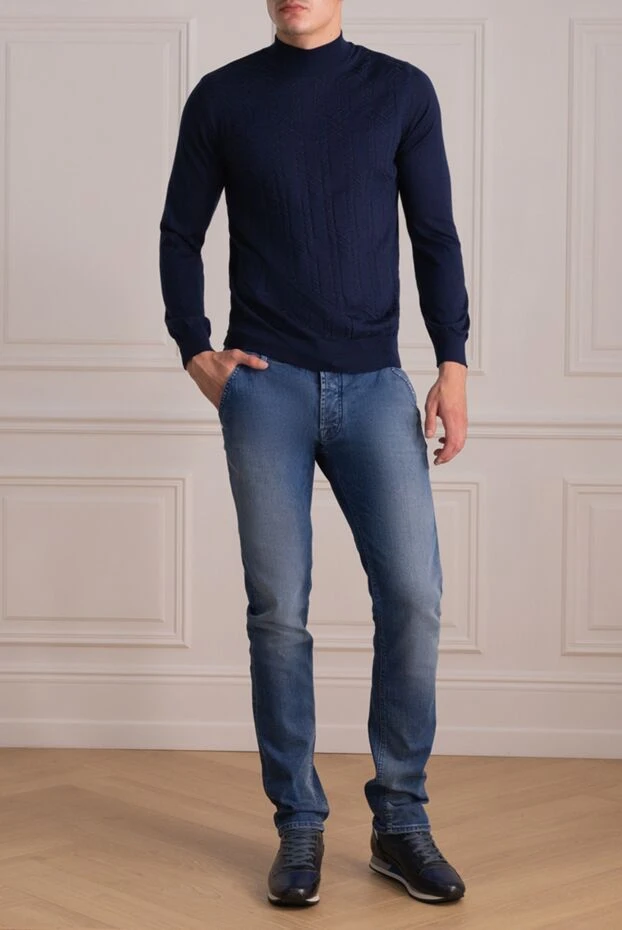 Zilli man men's jumper with a high stand-up collar, cashmere and silk, blue buy with prices and photos 150633 - photo 2