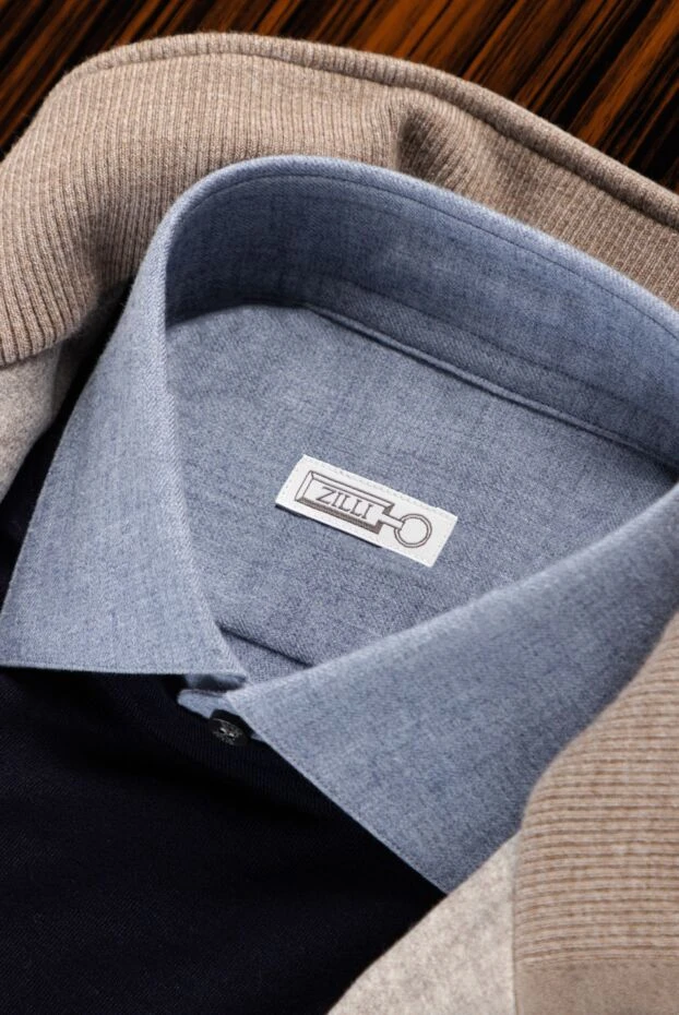Zilli men's gray cotton and cashmere shirt with black buttons 150655 - photo 2