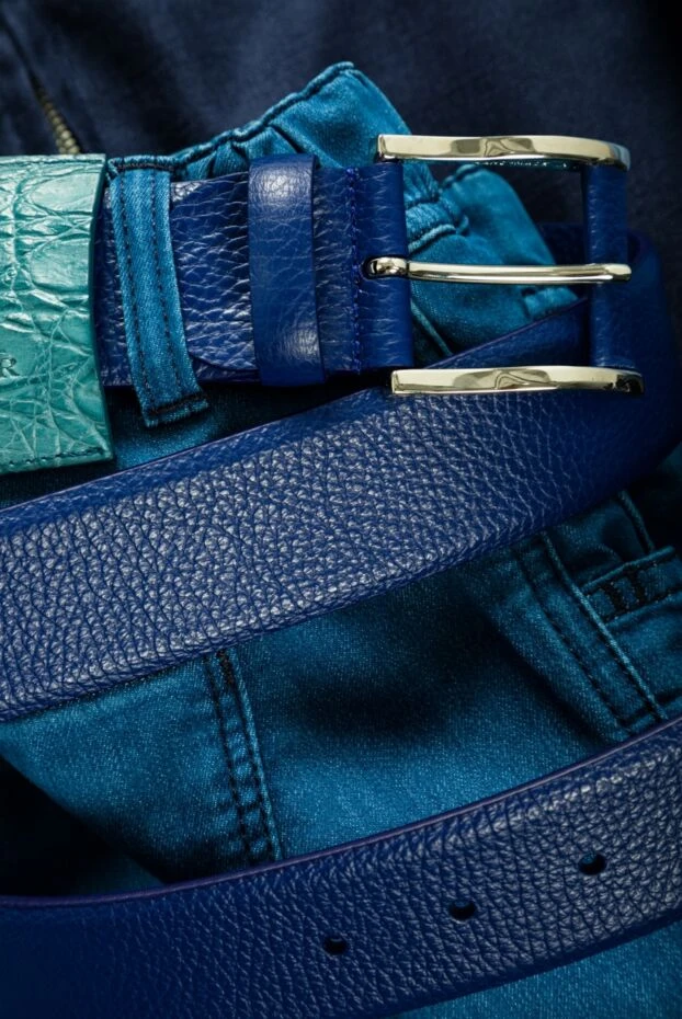 Ремінь шкіряний чорнильно-синій чоловічий - фото 2