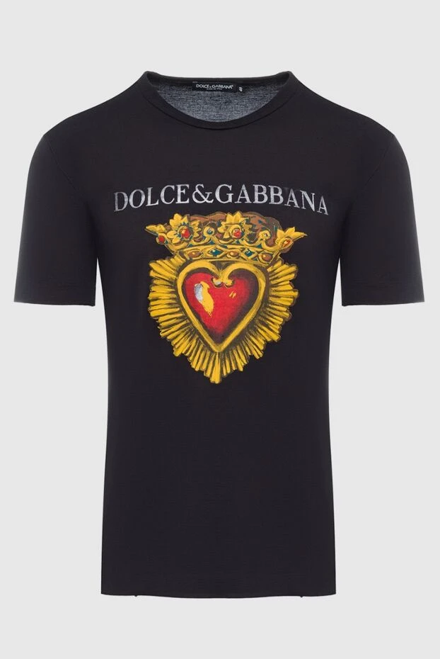 Dolce & Gabbana чорна футболка з бавовни з коронованим серцем та брендовим принтом 195472 - фото 1