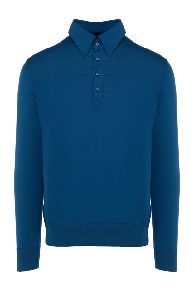 Поло с длинным рукавом из шелка синее мужское с длинным рукавом - фото 1