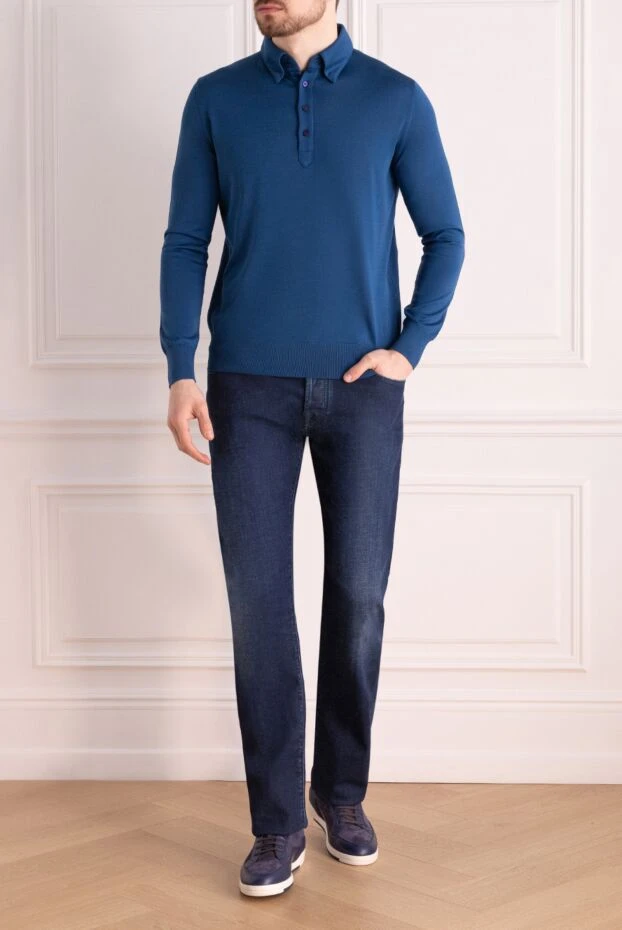 Stefano Ricci поло с длинным рукавом из шелка синее мужское с длинным рукавом 150914 - фото 2