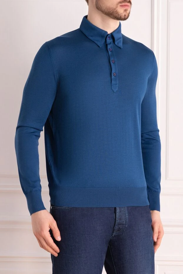Stefano Ricci поло с длинным рукавом из шелка синее мужское с длинным рукавом 150914 - фото 3