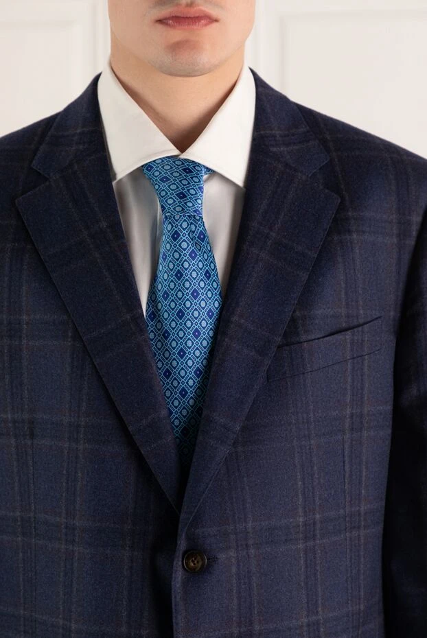 Blue silk tie for men - photo 2