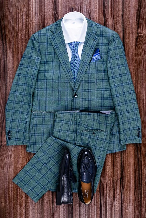 Мужской нагрудный платок из шелка с геометрическим принтом синий - фото 2