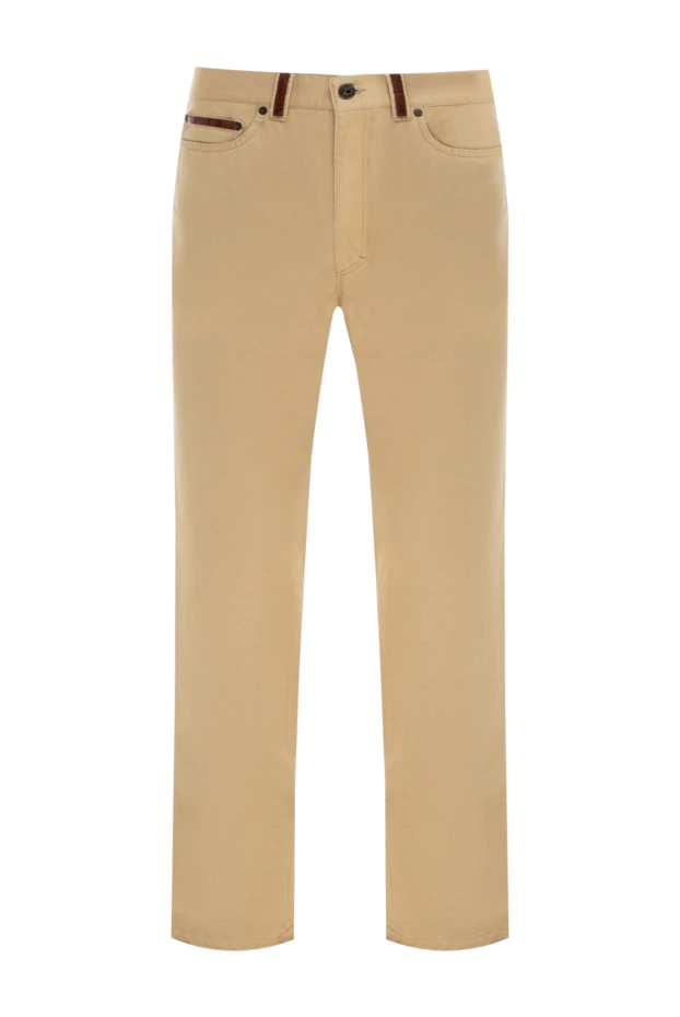 Бежеві штани з декоративними елементами із замші. - фото 1