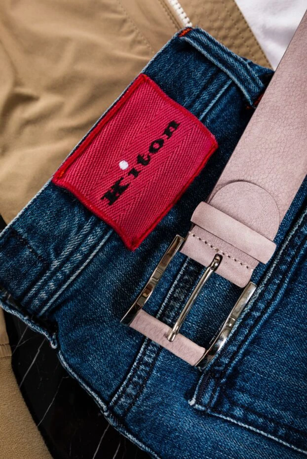 Kiton джинсы синего цвета с отворотами и эффектом потертостей 151085 - фото 3