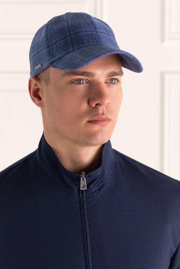 Enrico Mandelli мужские кепка из шёлка и кашемира голубая мужская купить с ценами и фото 151221 - фото 2