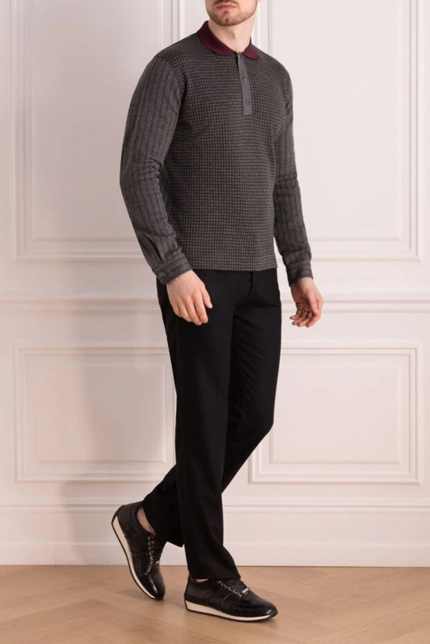 Cortigiani man wool-cotton-polyacrylic long-sleeved polo shirt gray for men buy with prices and photos 151250 - photo 2