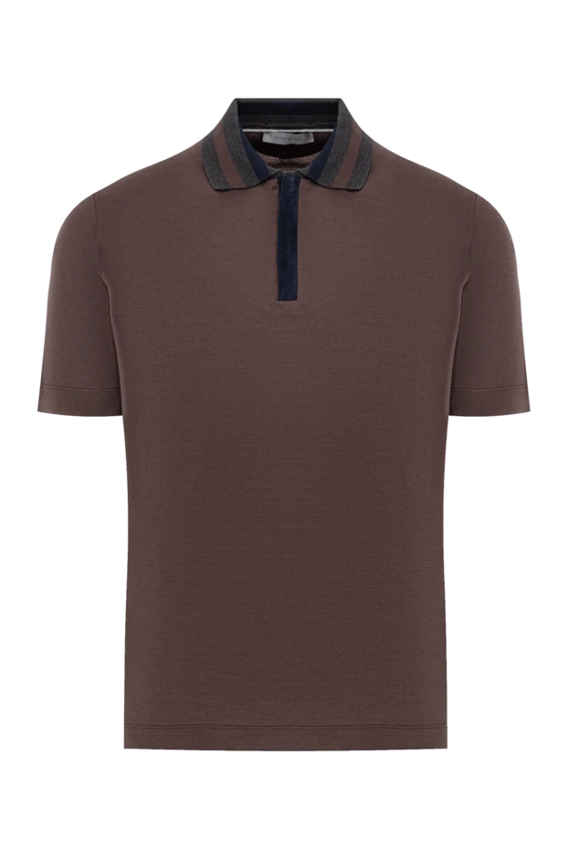 Cortigiani long sleeve polo in cotton and crocodile leather brown for men 195775 - photo 1