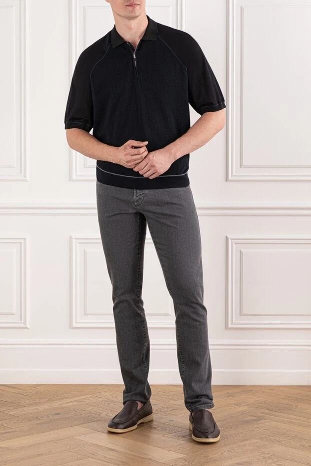 Cortigiani поло хлопковое черное в структурный рельефный паттерн мужское 151283 - фото 2