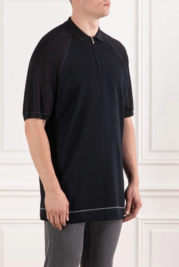 Cortigiani поло хлопковое черное в структурный рельефный паттерн мужское 151283 - фото 3