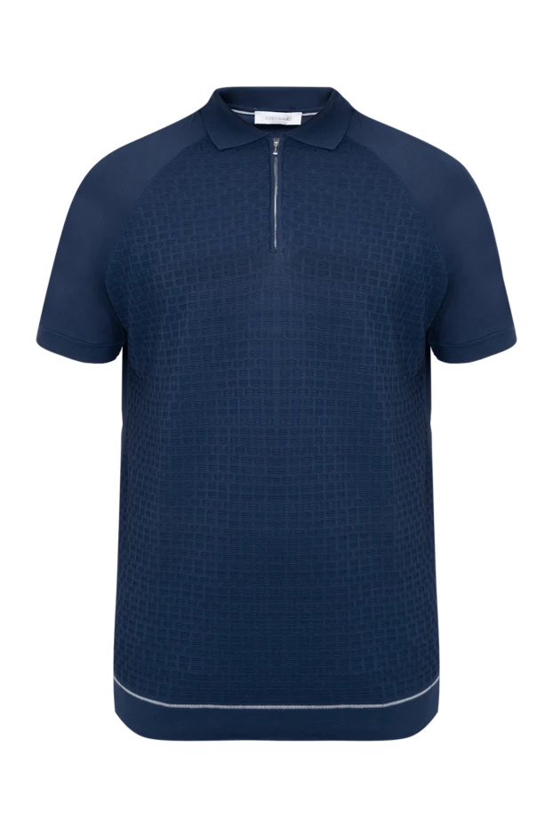 Cortigiani blue cotton polo shirt with a structured pattern and raglan sleeves for men 196554 - photo 1
