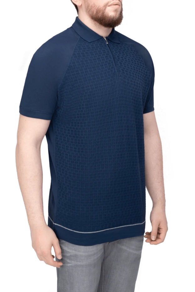 Cortigiani blue cotton polo shirt with a structured pattern and raglan sleeves for men 196554 - photo 3