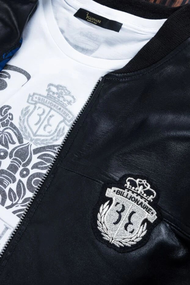 Billionaire mens black leather bomber jacket with embroidered logo 151393 - photo 2