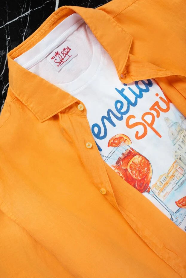 Orian men's linen shirt in bright orange color 151421 - photo 2