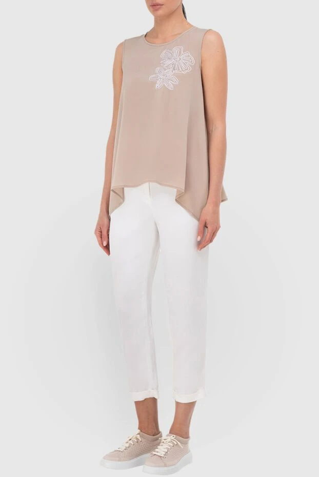 Peserico women's silk blouse with floral embroidery beige 195590 - photo 2