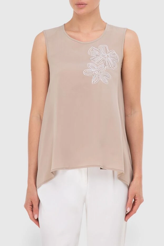 Peserico women's silk blouse with floral embroidery beige 195590 - photo 3