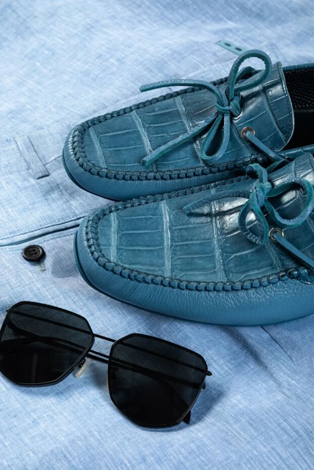 Cesare di Napoli men's moccasins made of genuine leather and crocodile leather blue 151550 - photo 2
