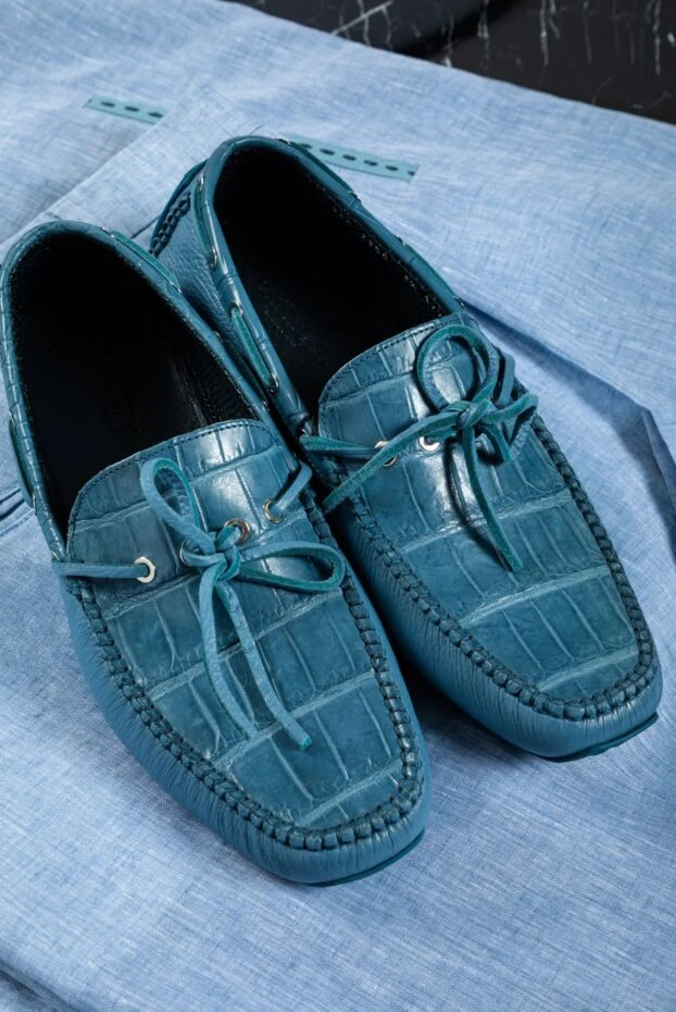 Cesare di Napoli men's moccasins made of genuine leather and crocodile leather blue 151550 - photo 3