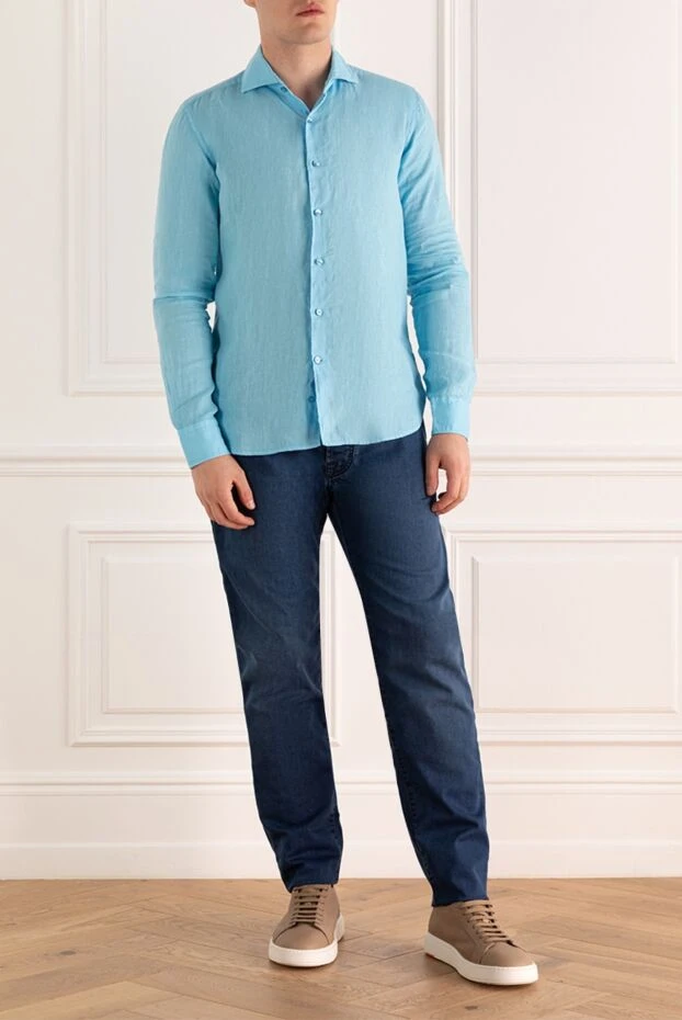Orian men's fitted shirt made of light blue linen 196340 - photo 2