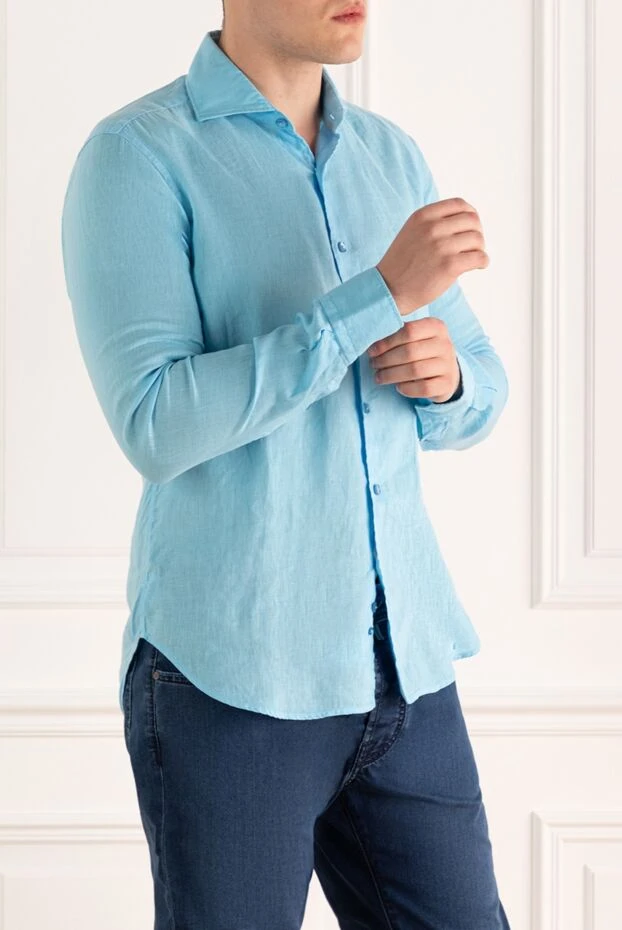 Orian men's fitted shirt made of light blue linen 196340 - photo 3