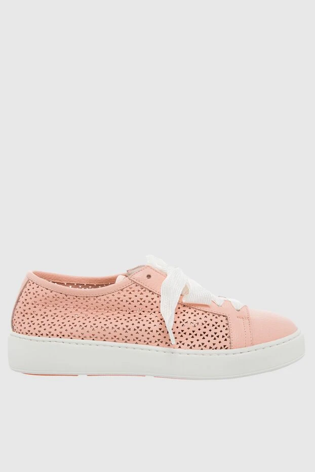 Santoni women's leather sneakers with perforation and white soles in pink 151614 - photo 1