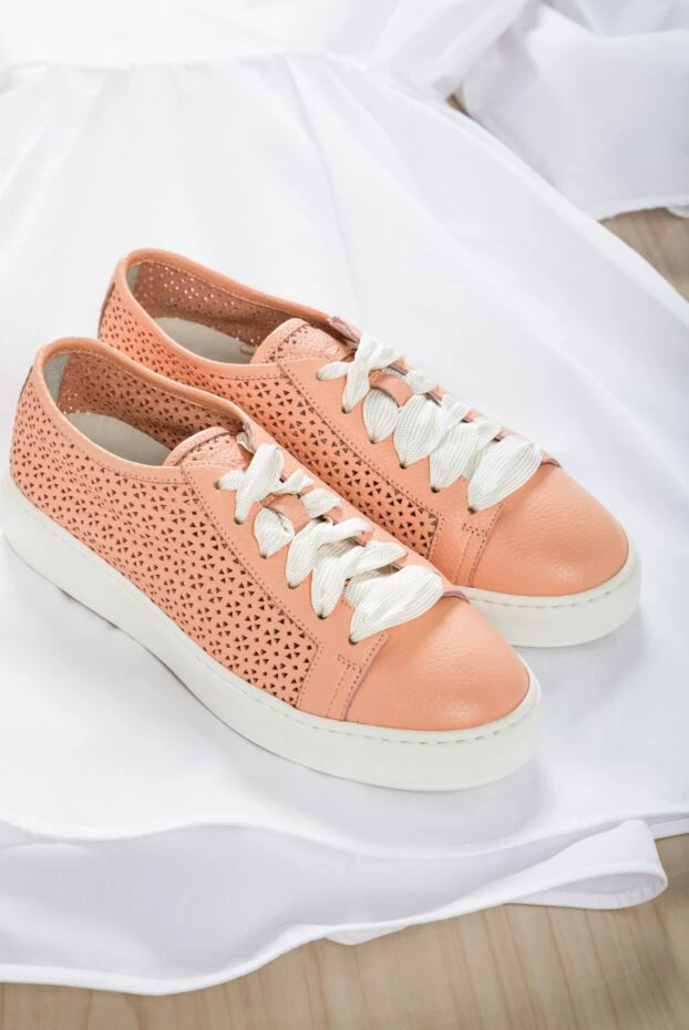 Santoni women's leather sneakers with perforation and white soles in pink 151614 - photo 3