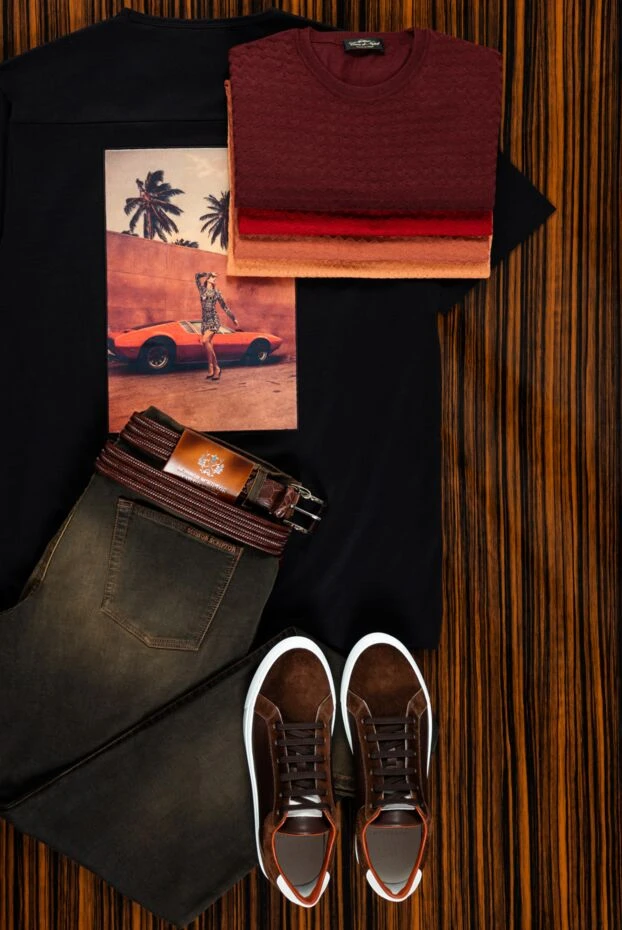 Cesare di Napoli burgundy silk short-sleeve jumper with patterned design for men 151639 - photo 2