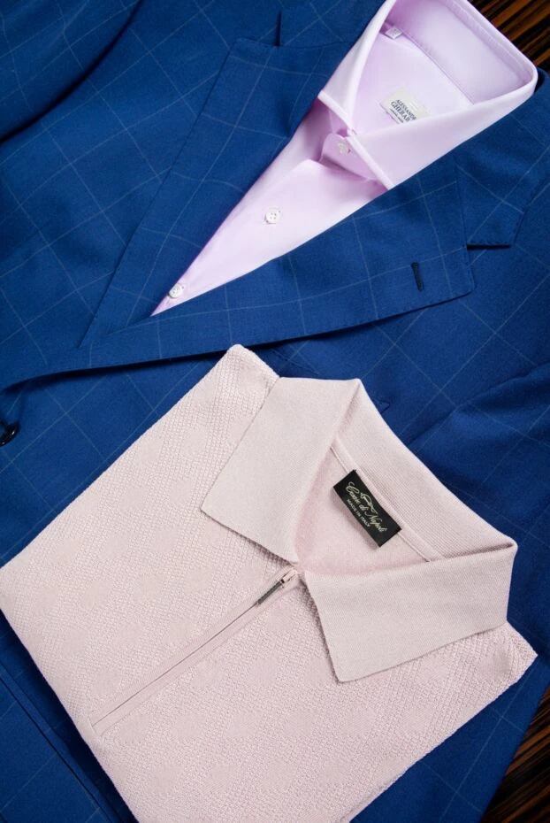 Cesare di Napoli silk polo shirt light pink with diamond mesh men's 151647 - photo 2