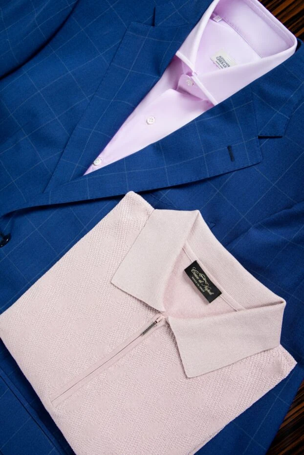 Cesare di Napoli silk polo shirt light pink with diamond mesh men's 151647 - photo 3